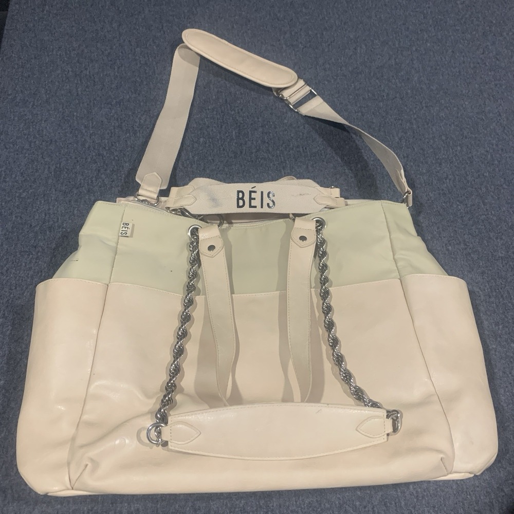 Beis The Baby Bag in Beige/Cream Trim Vegan Leather Multi Straps - Picture 2 of 16